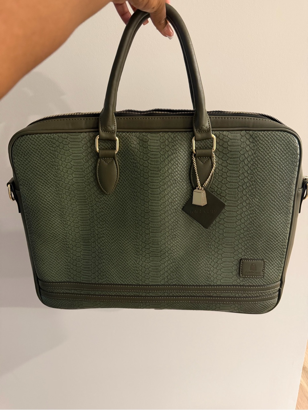 Tote & Carry - Olive Green Textured Leather Briefcase
